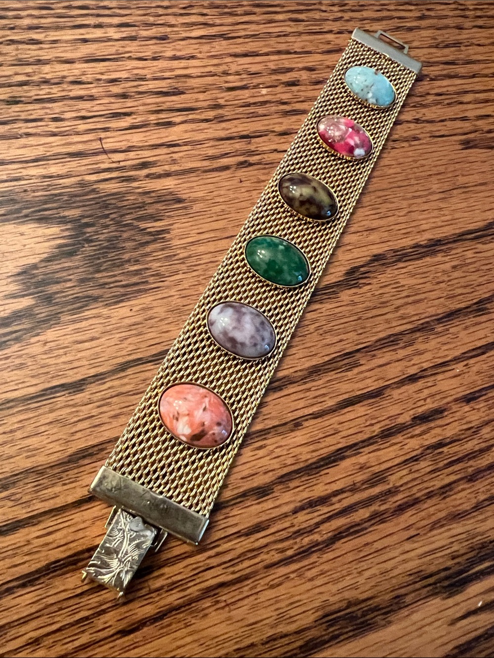 Vintage Sarah Coventry Multi-Stone Statement Gold Mesh Bracelet Jewelry
